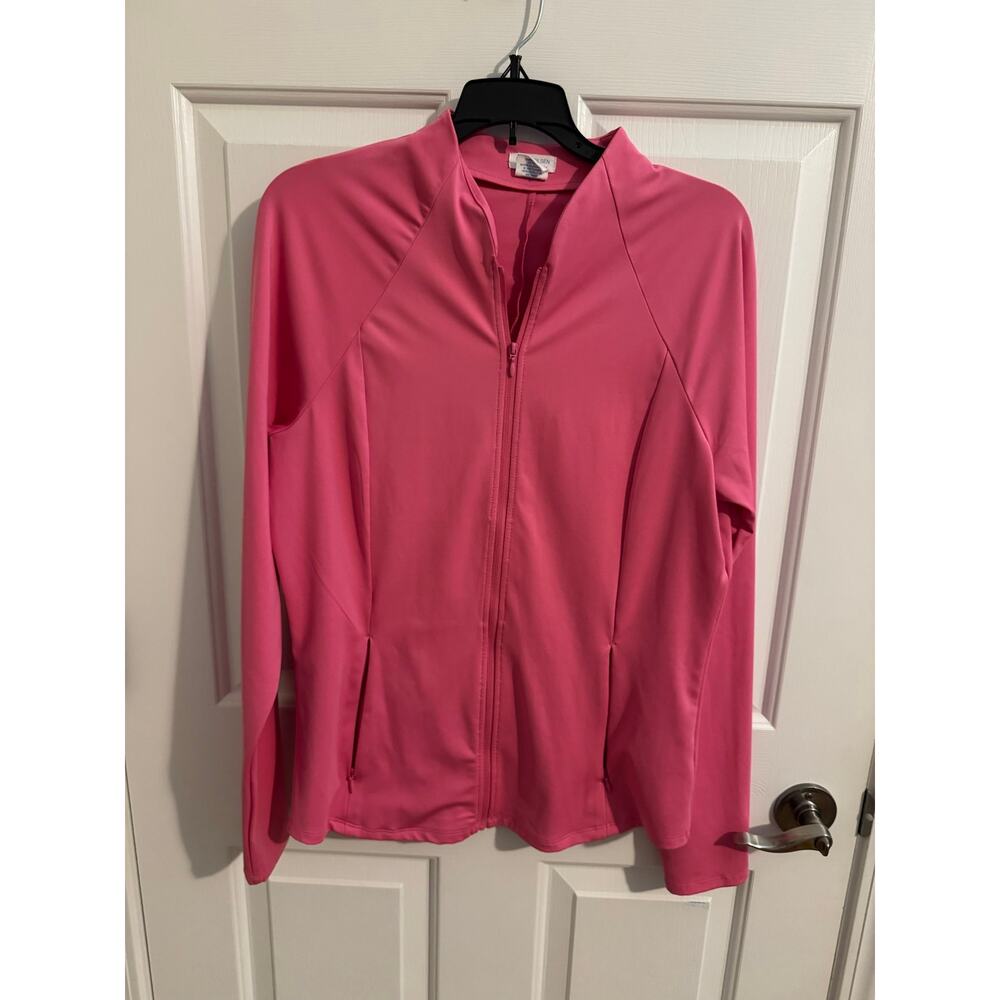 Sigrid Olsen Full Zip Athletic Jacket Raglan Sleeve Tapered Fit Pockets Pink L